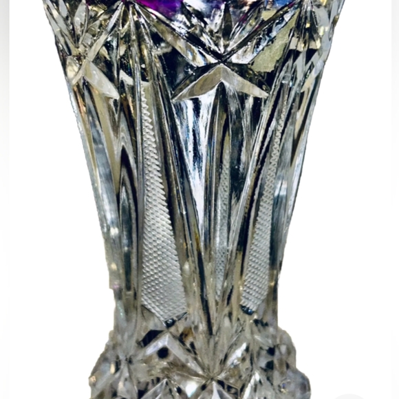VTG Bohemian CZECH CRYSTAL CUT Clear Diamond Cut Pattern Gorgeous Vase Heavy - Picture 7 of 11